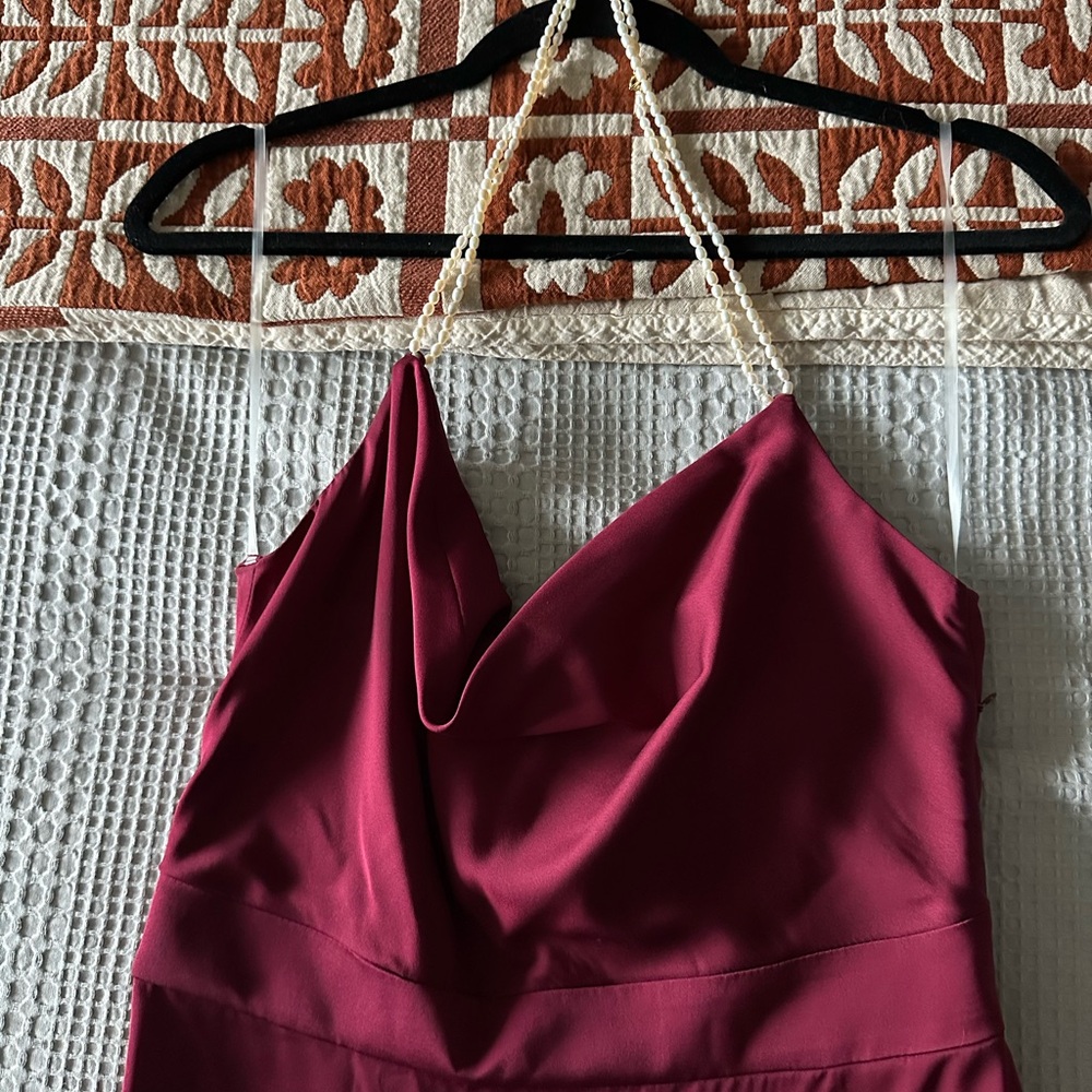 Silk & Freshwater Pearl Gaâla Paris Bordeaux Evening Dress, M - Picture 3 of 7